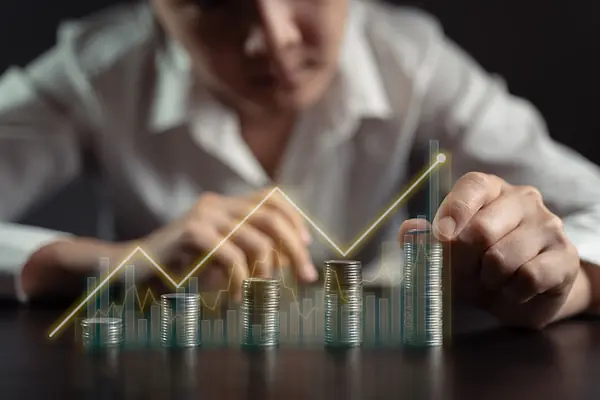 Ilustração de deságio financeiro com gráfico e símbolo de moeda representando desconto